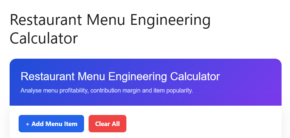 Restaurant Menu Engineering Calculator